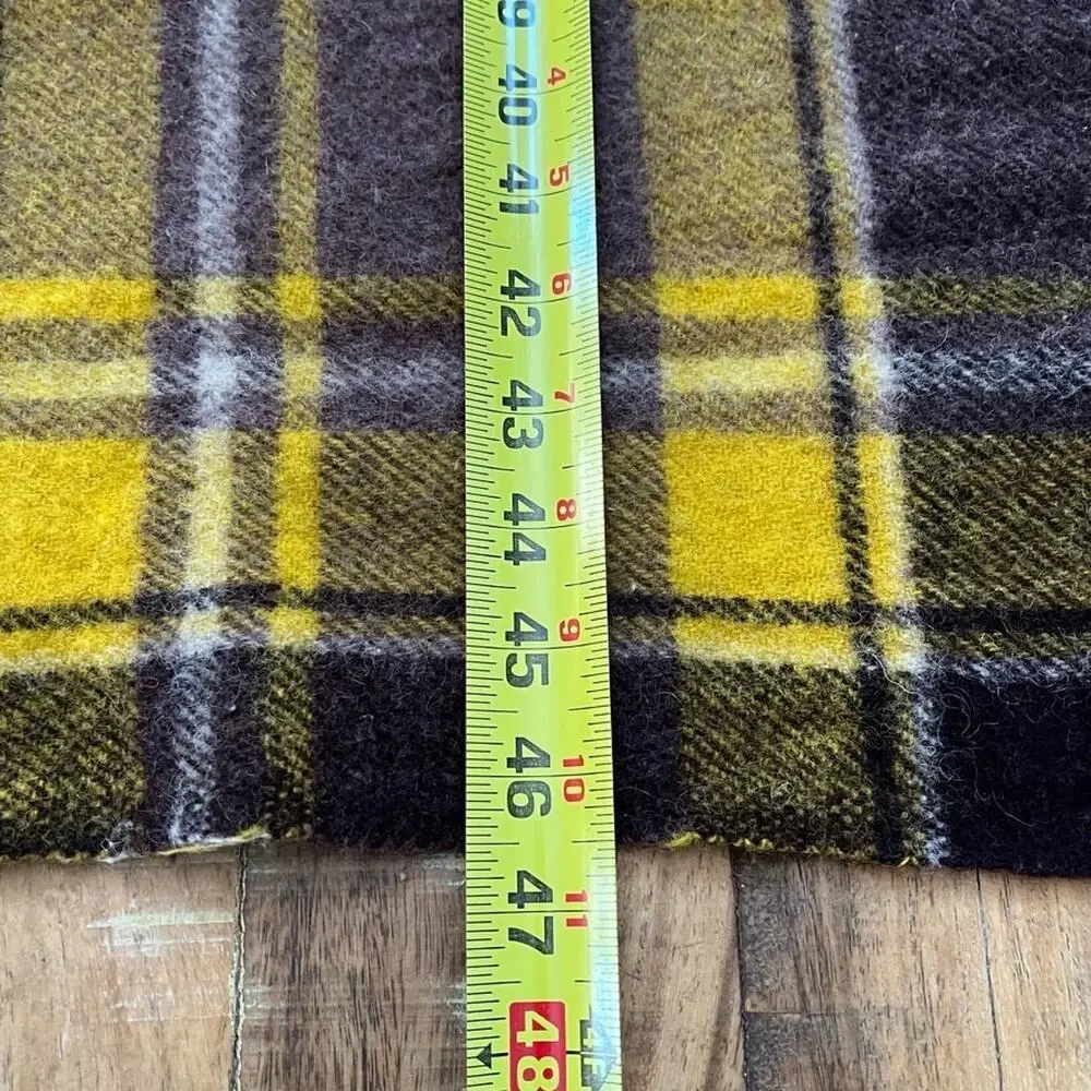 Unbranded Yellow Brown Wool Plaid Checkered Fringe Throw Blanket 46